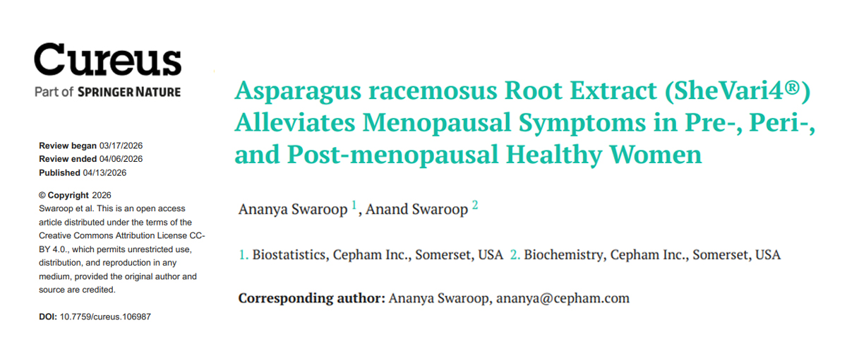 shatavari root extract SheVari4 menopause clinical trial published Cureus Springer Nature